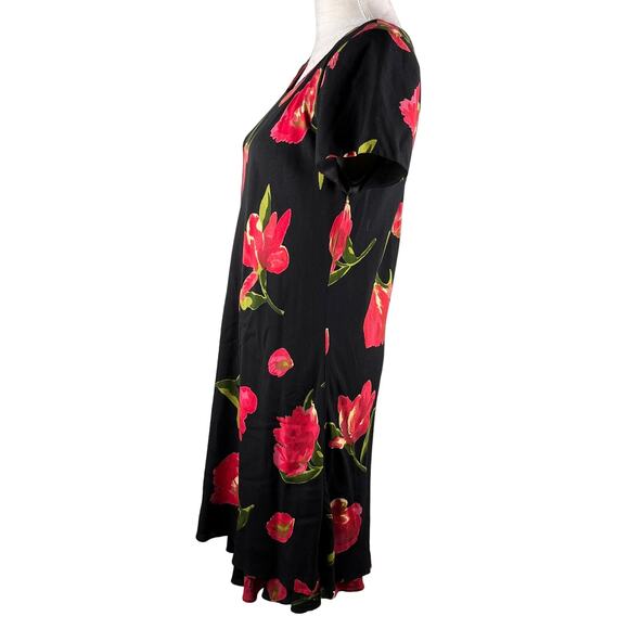 Vintage Hampton Dress Co Dress 8 Midi Black Red Tulips - Picture 10 of 12